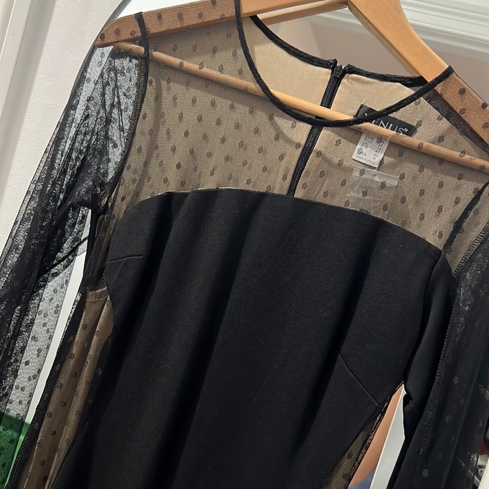 Venus black dress with see through polka dot detail very sexy and slimming dress